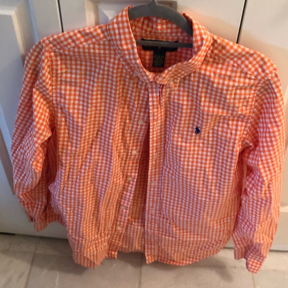 Orange dress shirt. Picnic pattern